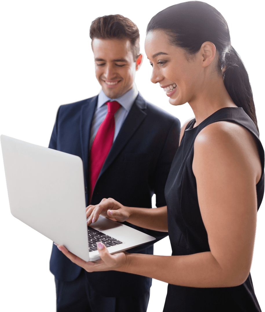 Transparent Business Professionals Collaborating on Laptop