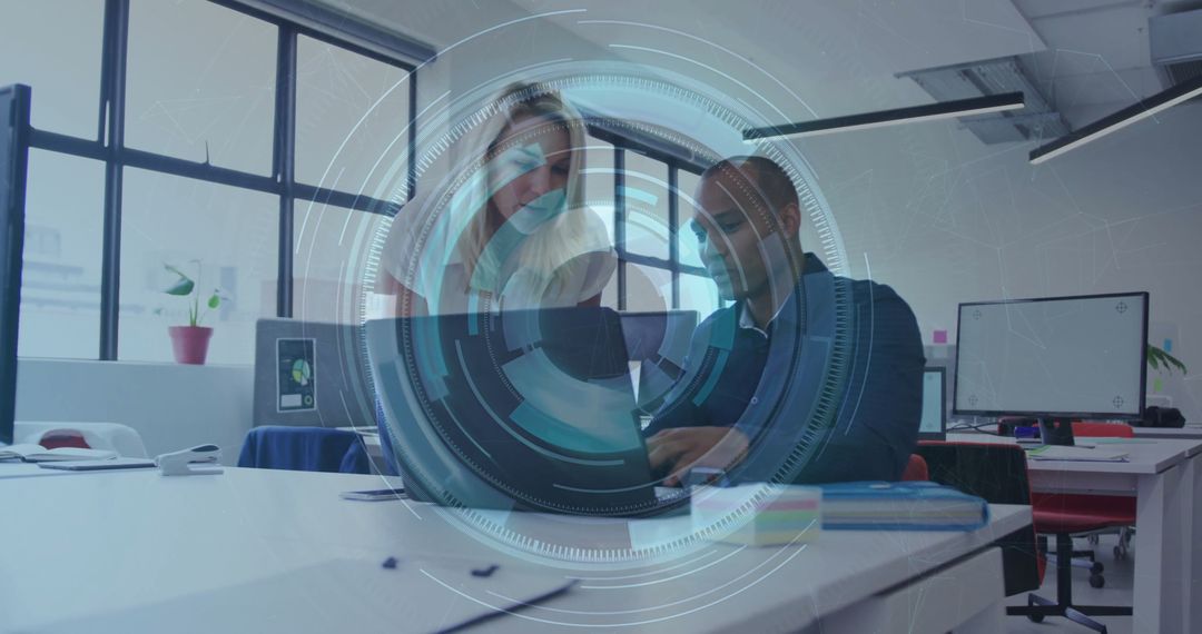 Office Professionals Collaborating in Modern Open-Plan Workspace