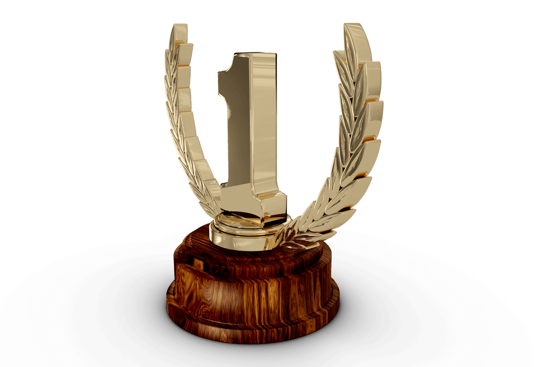Gold Cup with First Place Emblem on Transparent Background