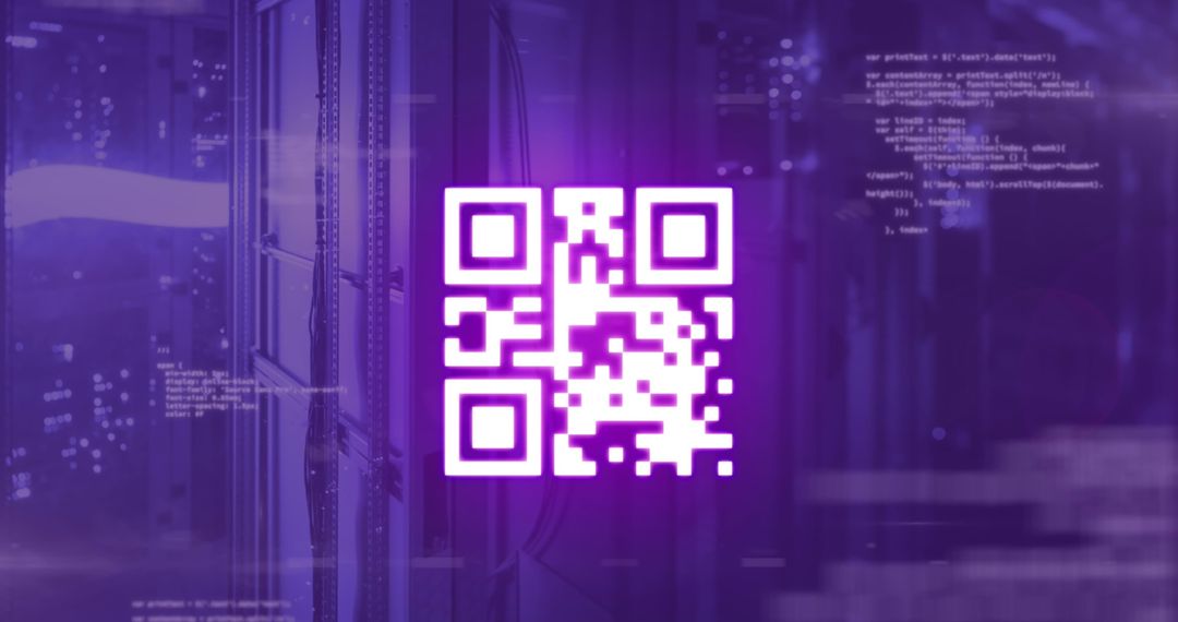 Futuristic QR Code Overlay on Data Processing Servers for Digital Technology Concept - Free Images, Stock Photos and Pictures on Pikwizard.com