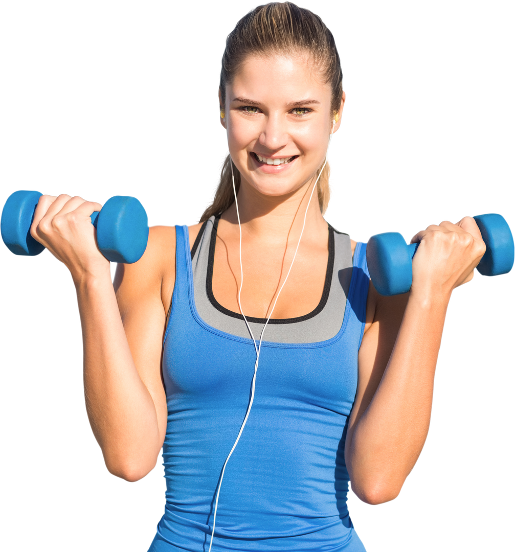 Smiling Caucasian Woman Exercising with Dumbbells on Transparent Background - Download Free Stock Images Pikwizard.com