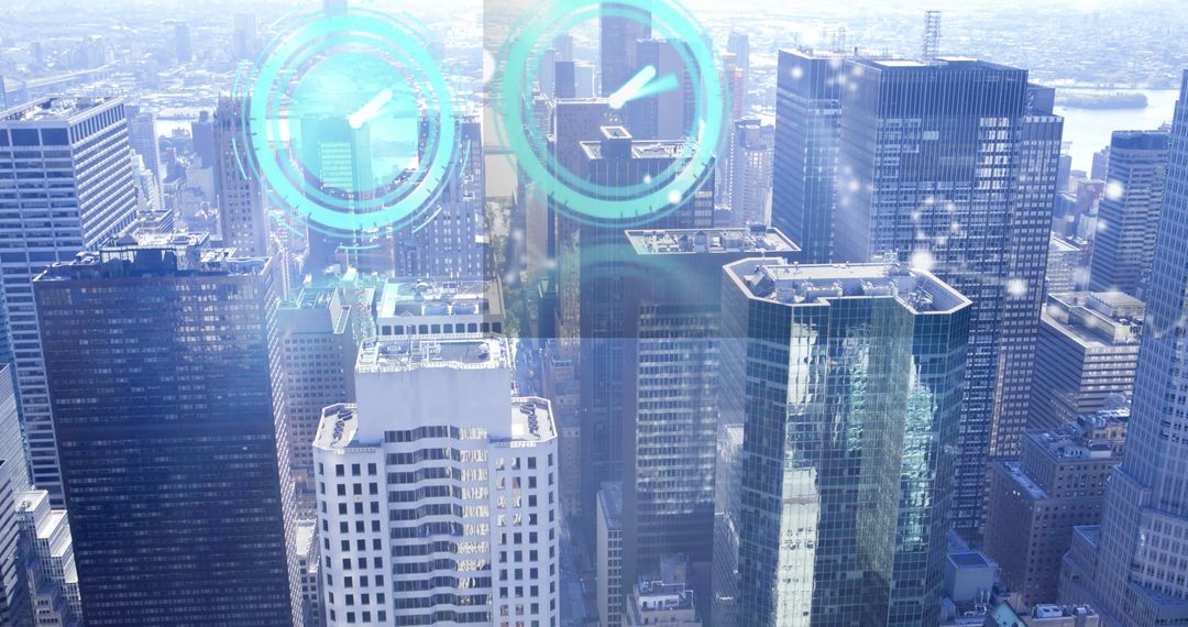 Digital Interface Overlaying Modern Cityscape