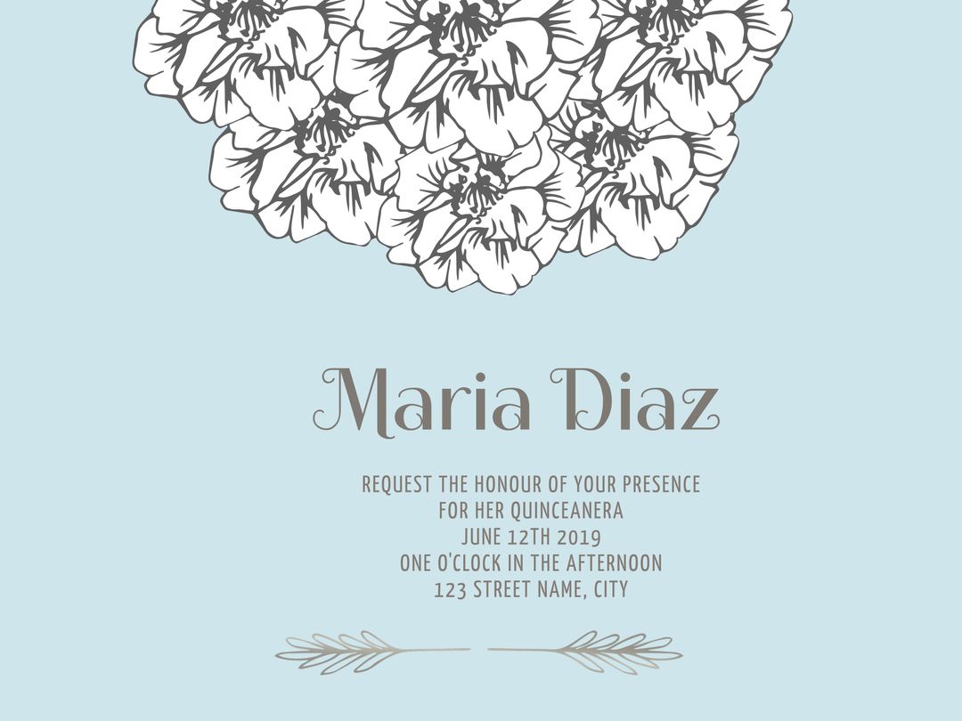 Sophisticated Floral Quinceañera Invitation Design - Download Free Stock Templates Pikwizard.com