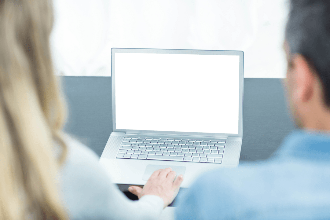 Transparent Laptop Screen View Held by Couple Exploring Content