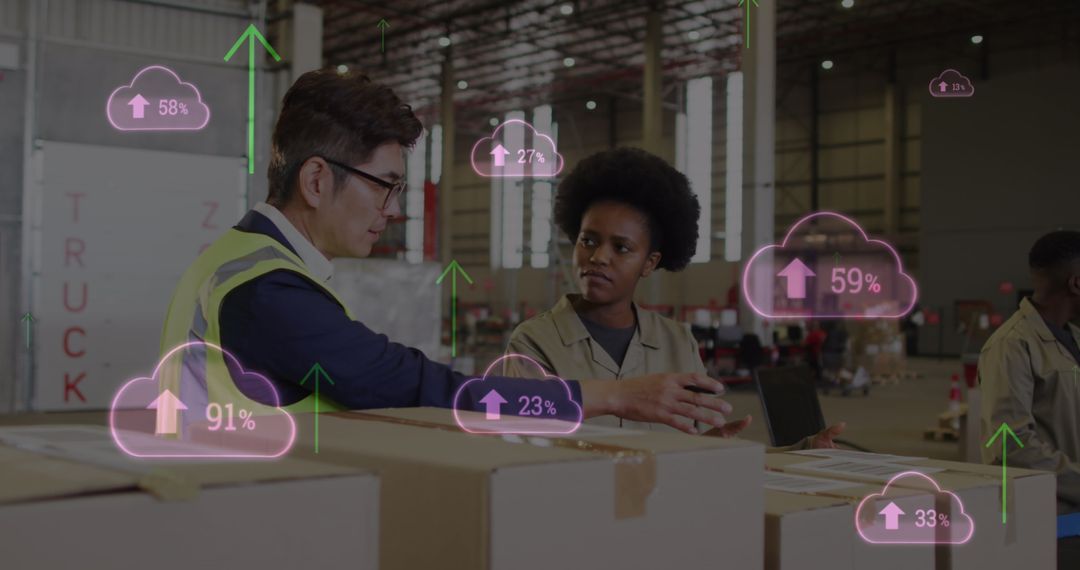 Warehouse Team Collaborating with Data and Technology