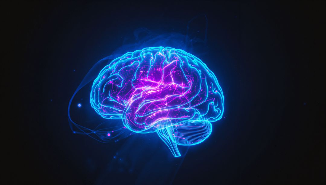 Futuristic Holographic Brain with Neon Outline and Pulsating Pathways