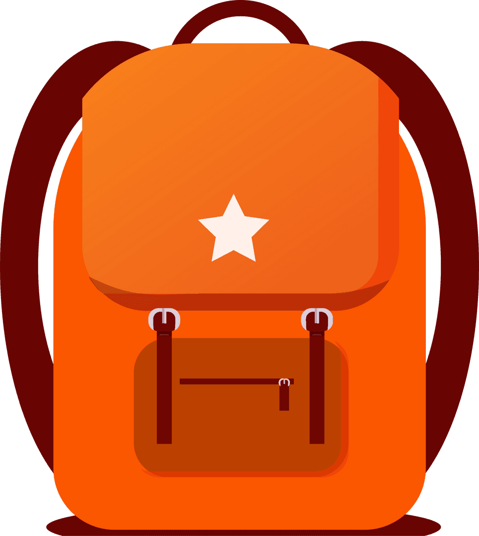 Transparent Orange Backpack with Star Emblem in Flat Vector Style