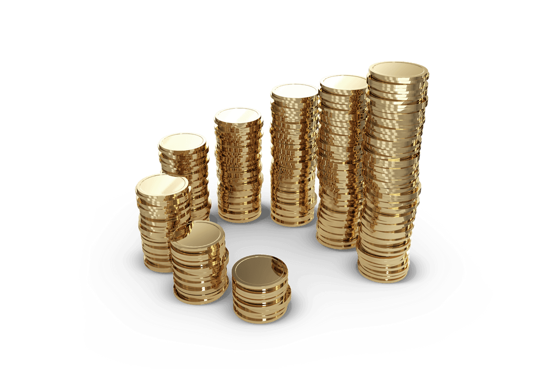 Stacks of Transparent Gold Coins Reflecting Wealth and Prosperity
