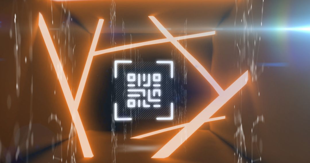 Glowing QR Code with Digital Connections on Black Background