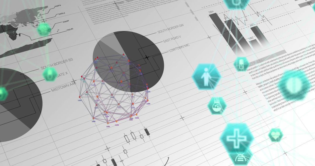 Digital Network Connections Overlaying Financial Data Analysis
