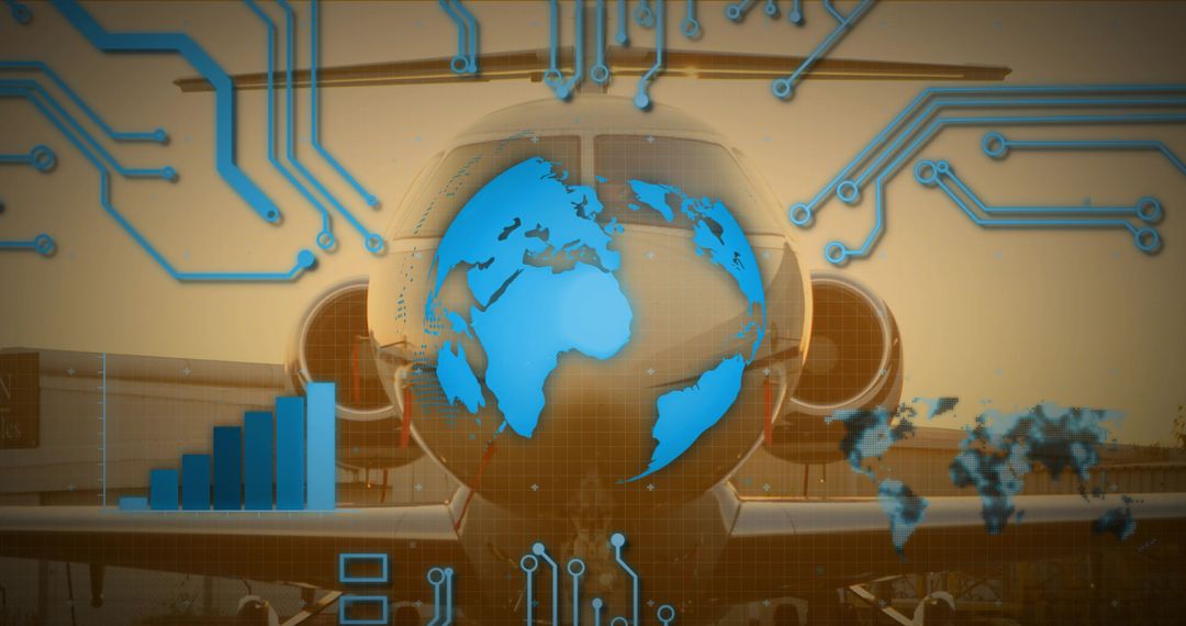 Luxury Private Jet with Digital Globe and Technology Overlays