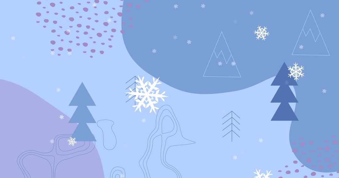 Abstract Winter Wonderland with Snowflakes and Christmas Trees