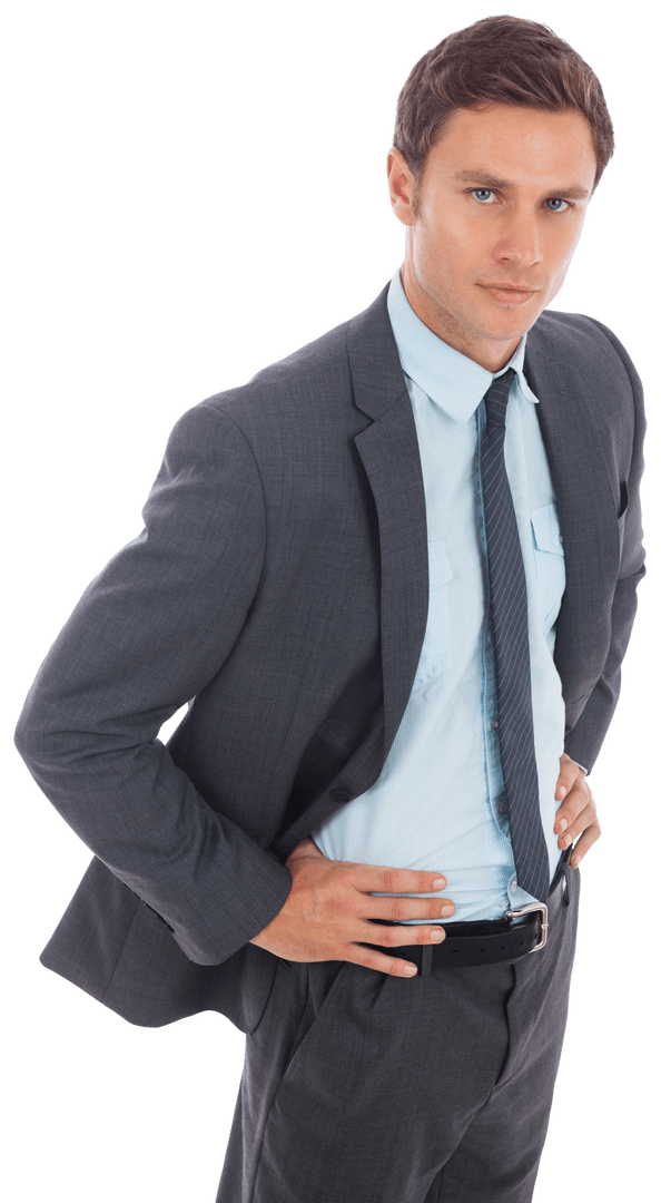 Confident Businessman Standing in Formal Suit on Transparent Background