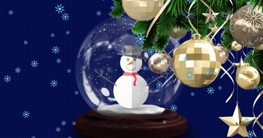 Festive Snow Globe and Baubles with Falling Snowflakes