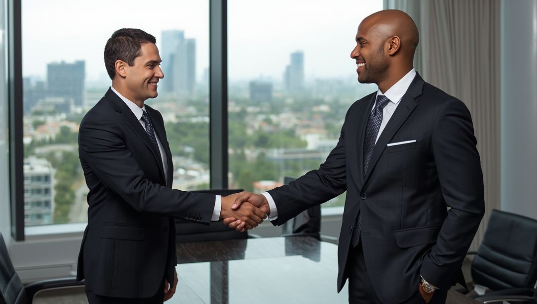 Business Partners Shaking Hands in Modern Conference Room