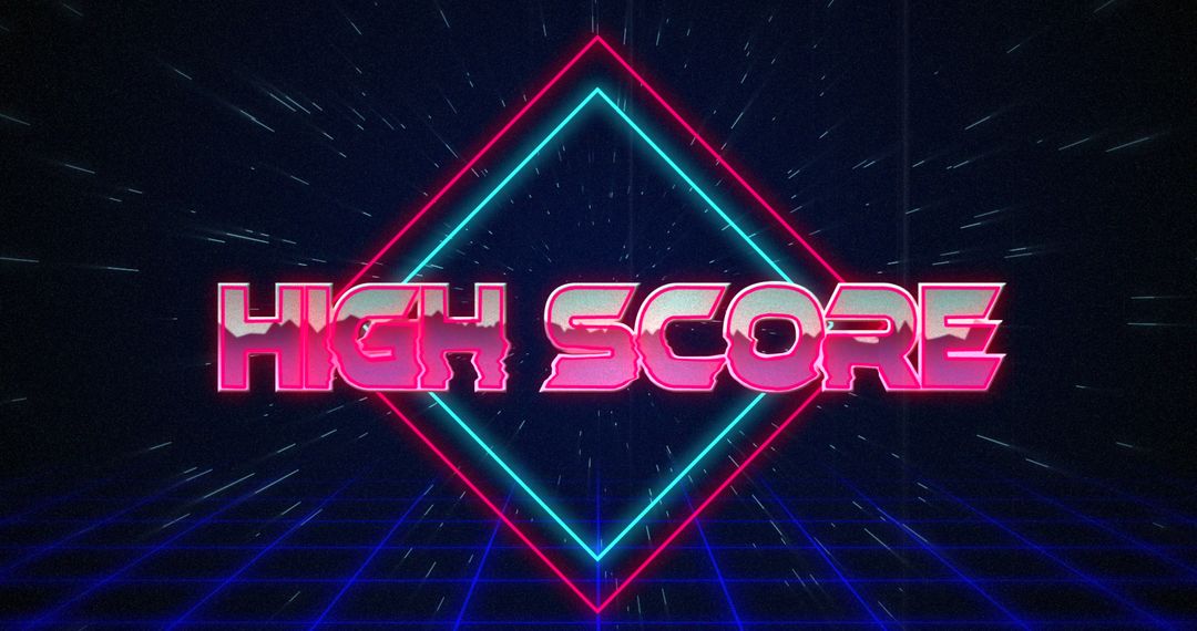 Retro High Score Neon Graphic with Glitch Effect