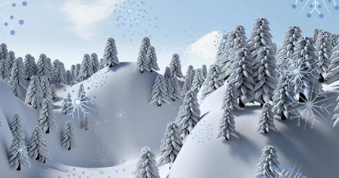 Winter Wonderland with Snow-Covered Trees and Decorations