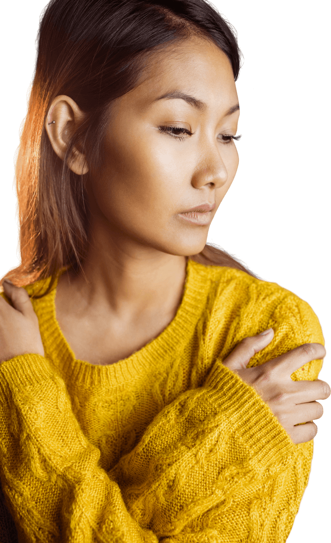 Serious Transparent Woman in Yellow Sweater