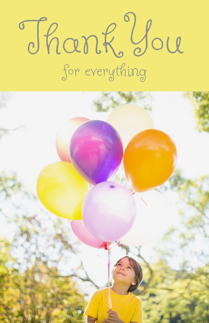 Child Holding Colorful Balloons Expressing Gratitude