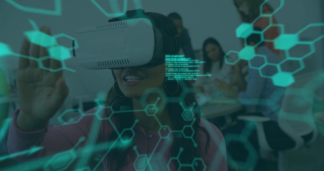 Biracial Woman Engaged in VR and Data Visualization