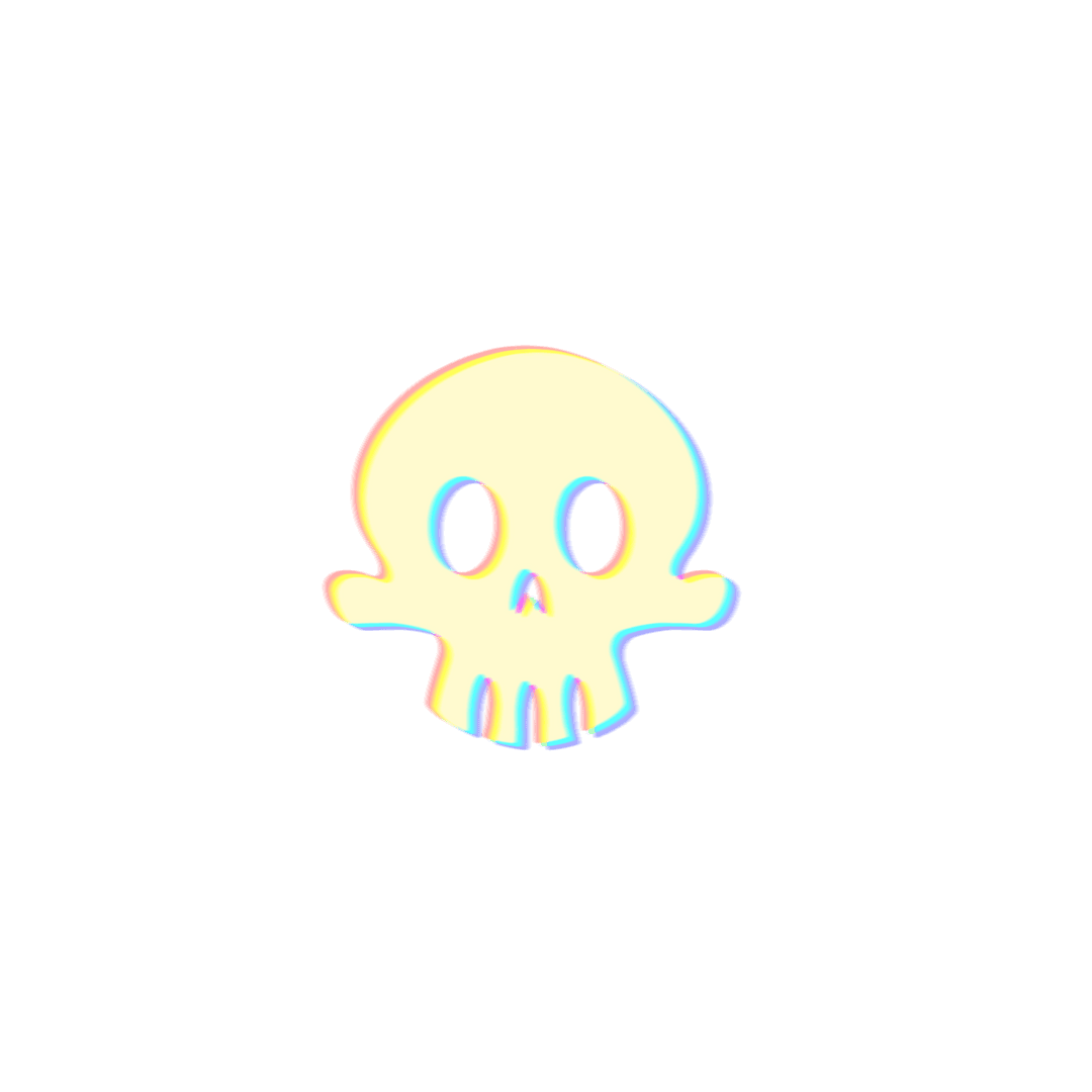 Cartoon Skull Icon with Vibrant Glitch Effect on Transparent Background
