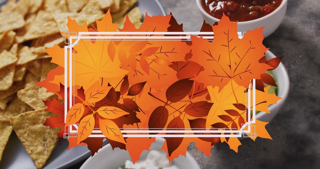 Autumn Leaf Frame with Nachos and Various Dips