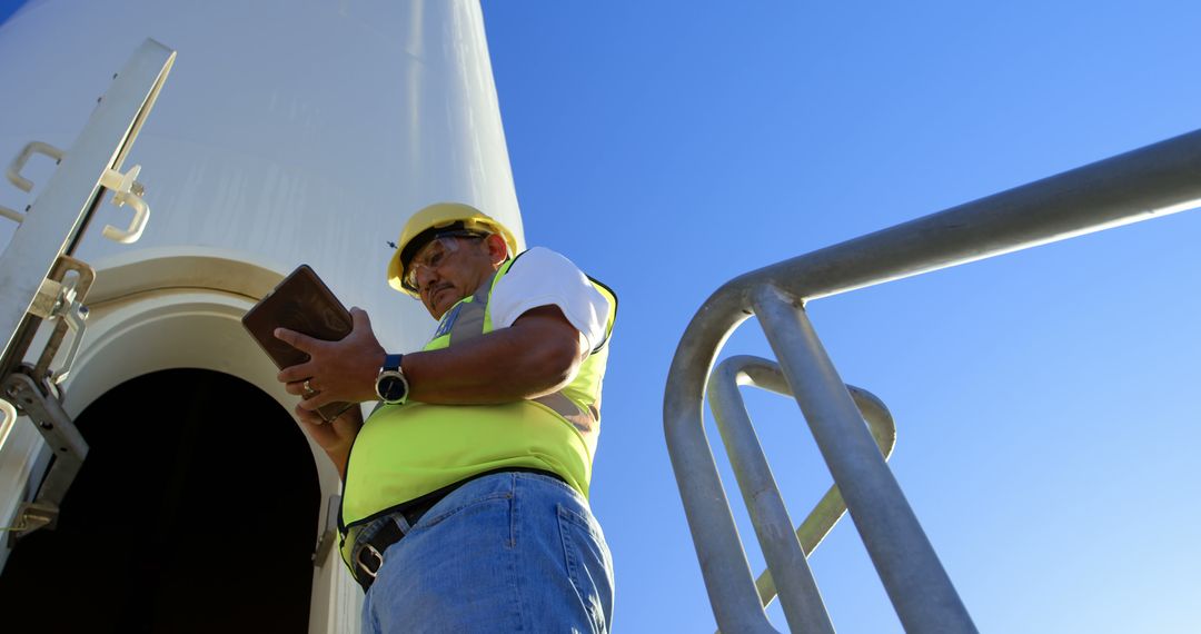 Construction Worker Inspecting Industrial Site in Bright Daylight - Free Images, Stock Photos and Pictures on Pikwizard.com