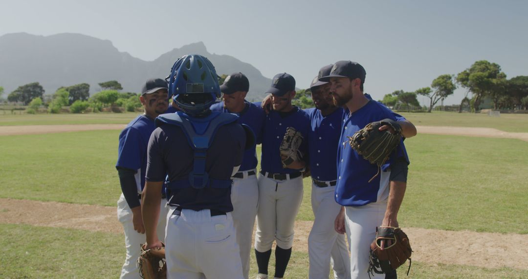 Baseball Players Engaging in Pre-Game Team Huddle - Free Images, Stock Photos and Pictures on Pikwizard.com