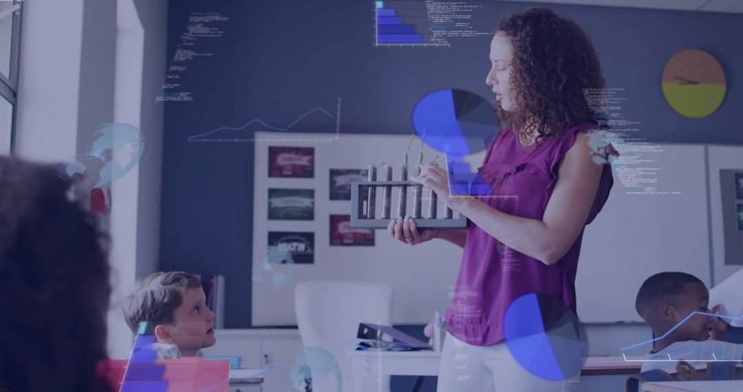 Teacher Using Digital Technologies in Classroom with Engaged Students