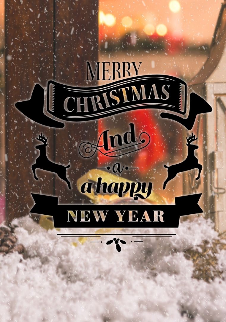 Festive Winter Holiday Greeting with Snow and Warm Lights