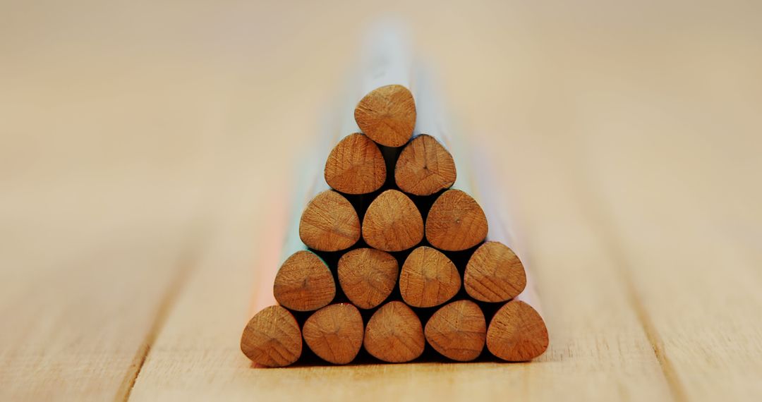 Colorful Pencils Stacked in Triangular Formation on Wooden Surface - Free Images, Stock Photos and Pictures on Pikwizard.com