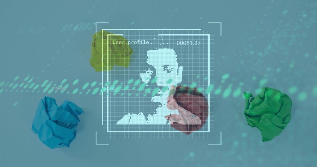 Futuristic Data Interface with Digital Human Face Silhouette