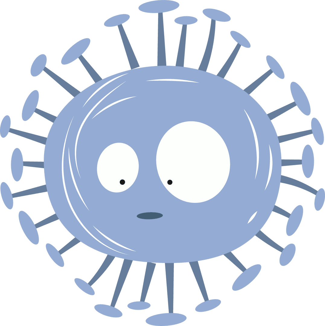 Surprised Blue Microbe with Spikes on Transparent Background