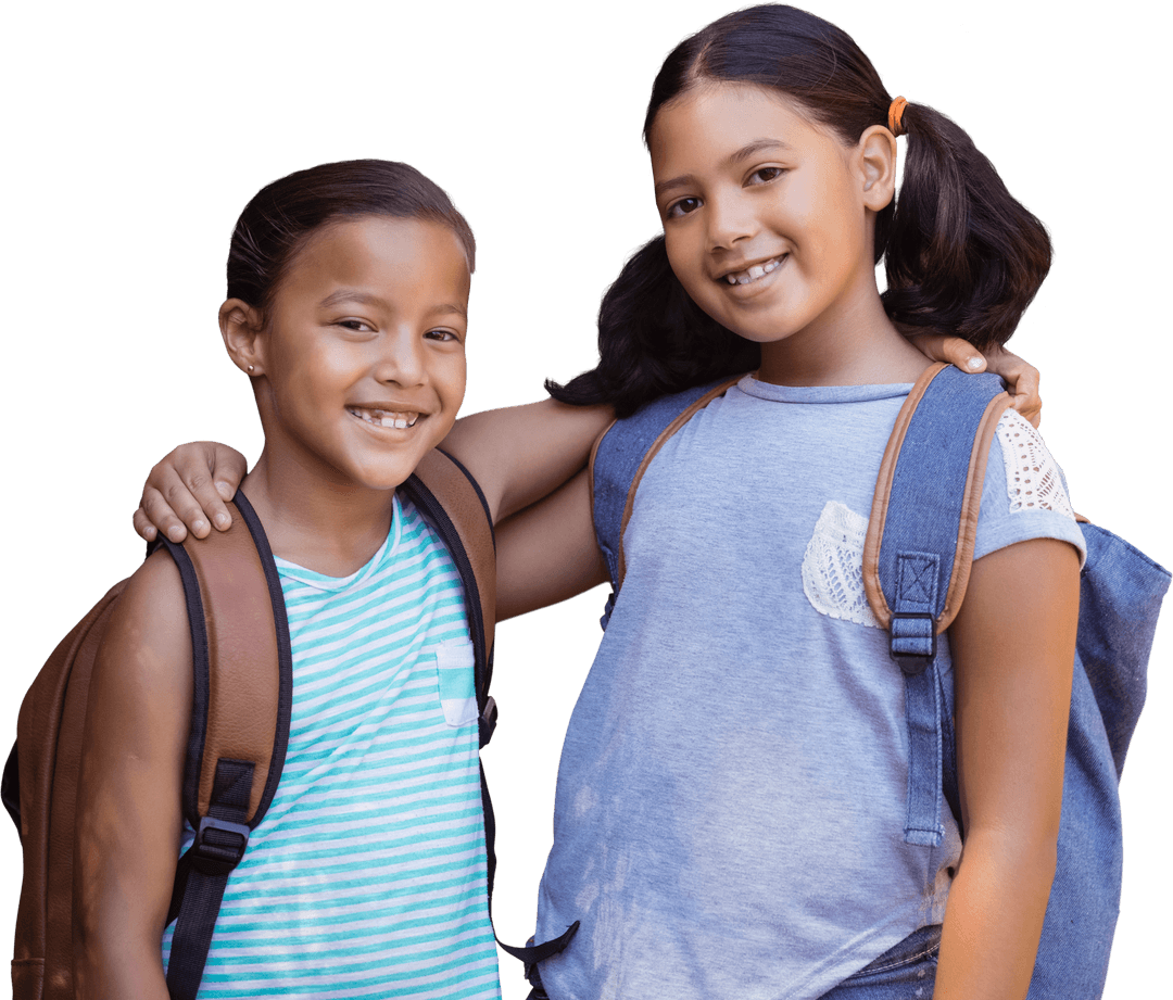 Transparent Happy Friends Smiling With Backpacks in Casual Outfits