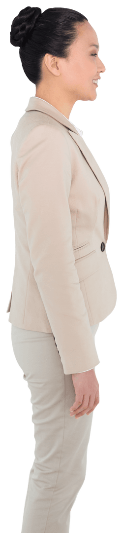 Smiling Asian Businesswoman Standing Side View Transparent