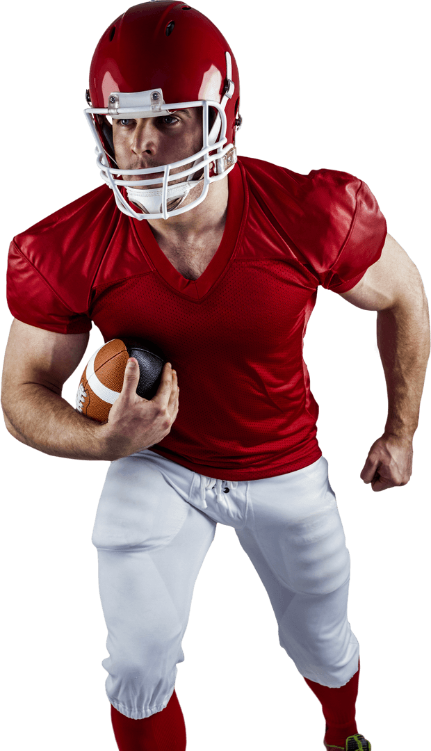 Energetic American Football Player Running with the Ball Transparent Background