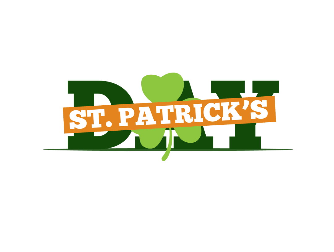 St Patrick's Day Text on Transparent Background with Shamrock