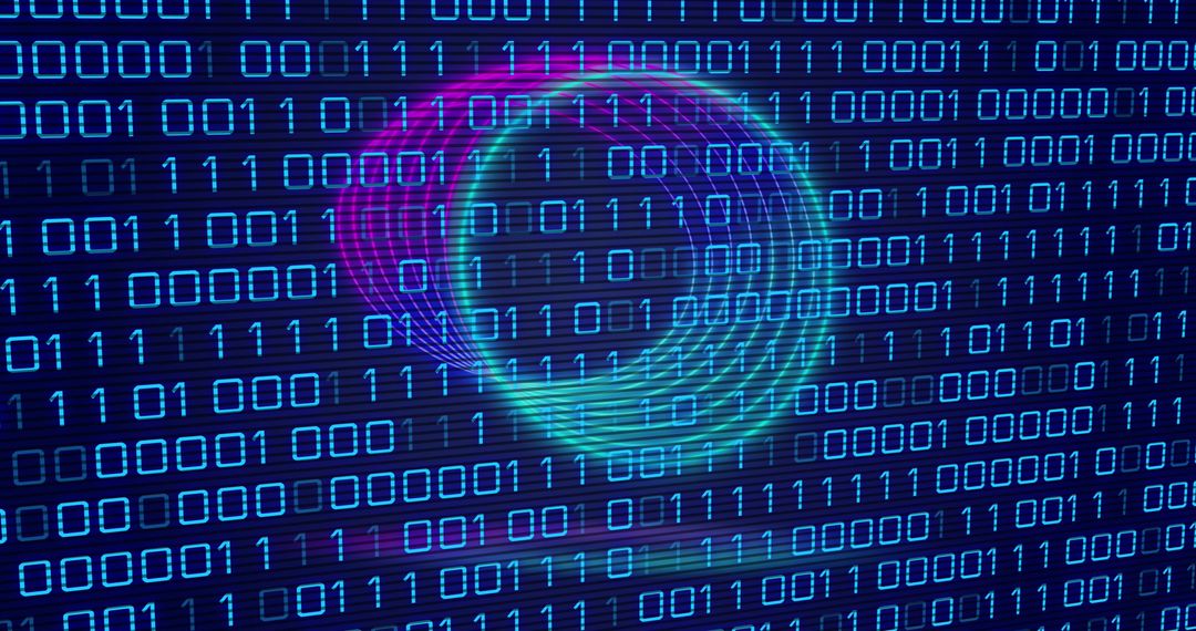 Neon Circles on Binary Code Screen Highlighting Global Connectivity - Free Images, Stock Photos and Pictures on Pikwizard.com