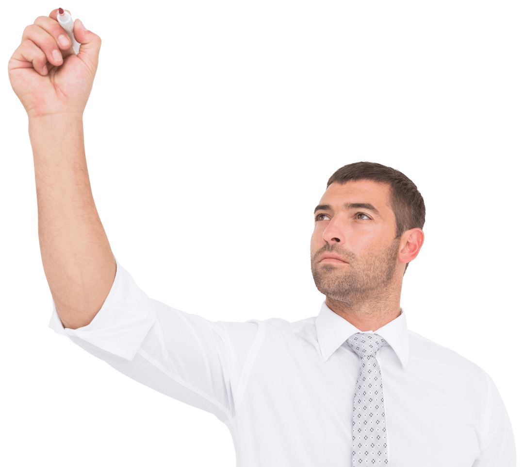 Transparent Businessman Writing with Marker on Surface
