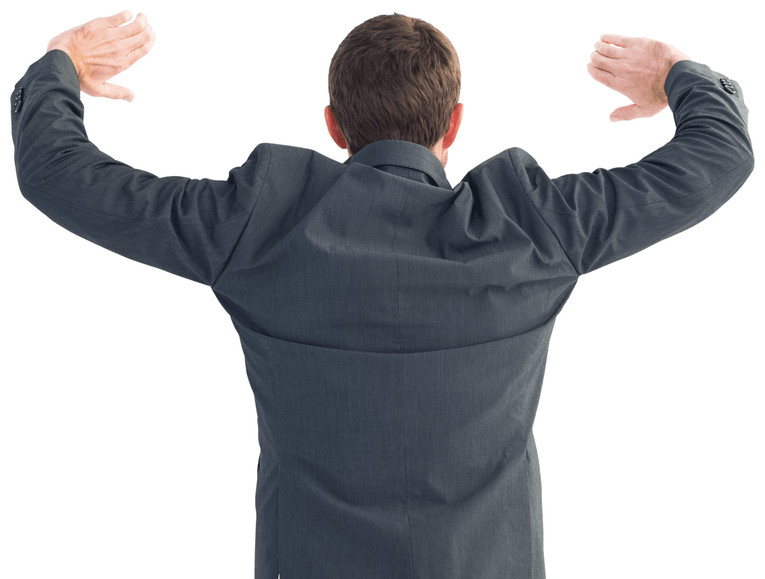 Transparent Background: Businessman Standing with Hands Up in Formal Suit