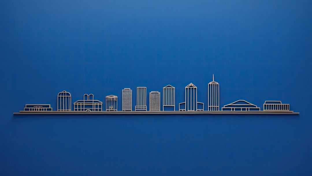 Minimal line art city skyline on blue background, knoxville concept