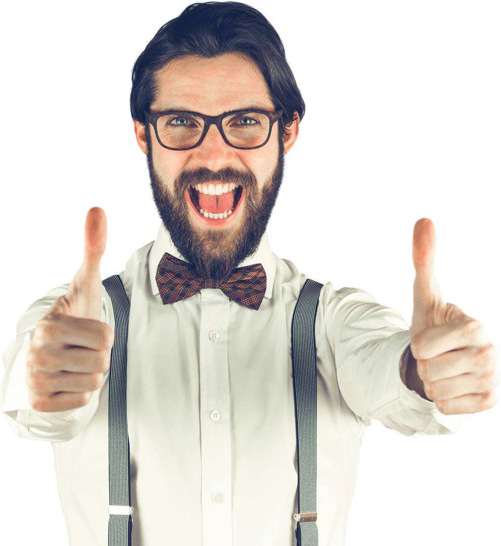 Cheerful Man With Glasses Showing Thumbs Up Transparent