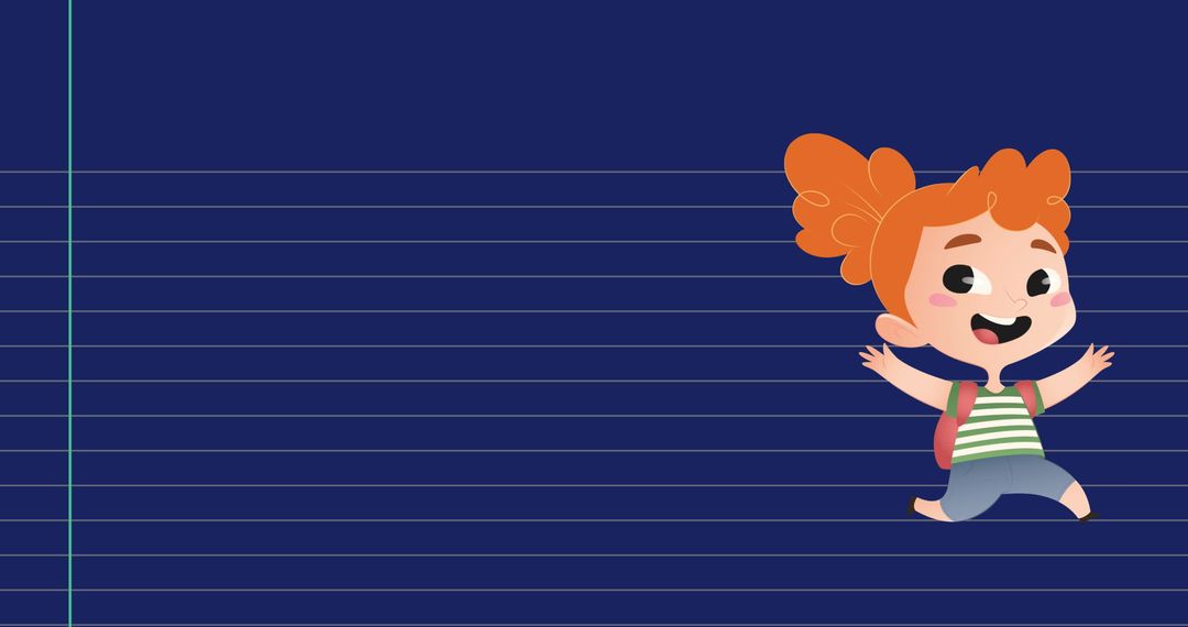 Joyful Cartoon Girl with Backpack on Notebook Lines