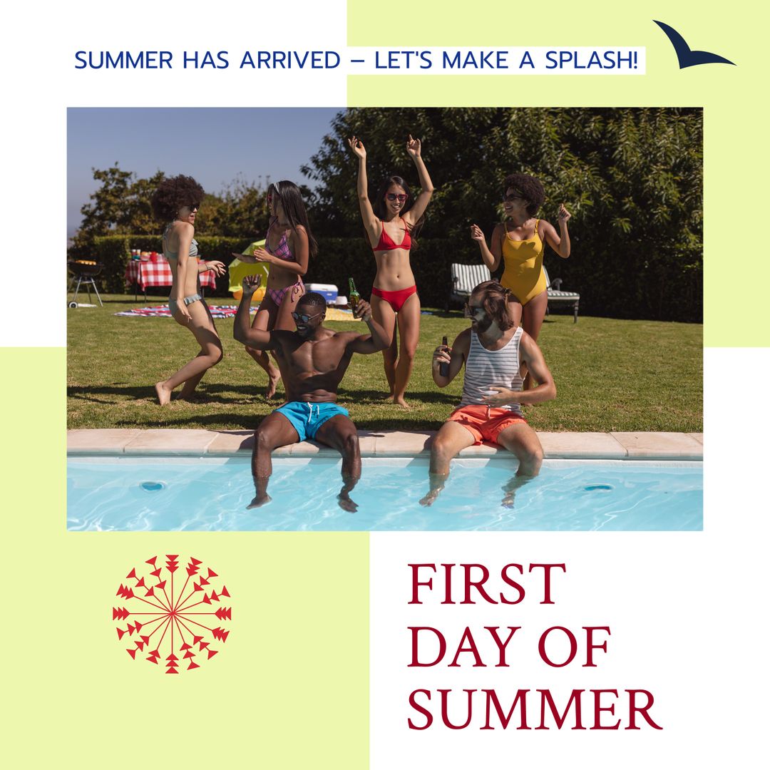Diverse Friends Celebrating First Day of Summer by Pool