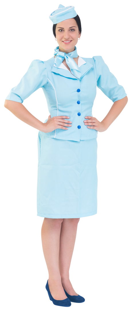 Transparent Confident Air Hostess in Blue Uniform with Hands on Hips - Download Free Stock Images Pikwizard.com