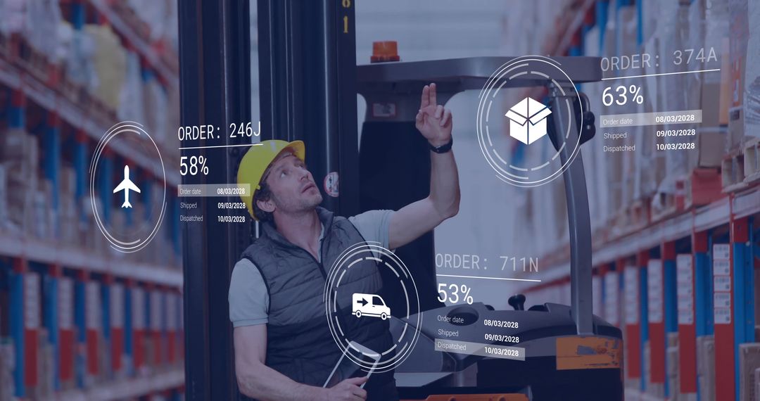 Warehouse Employee Using Digital Interface for Order Tracking