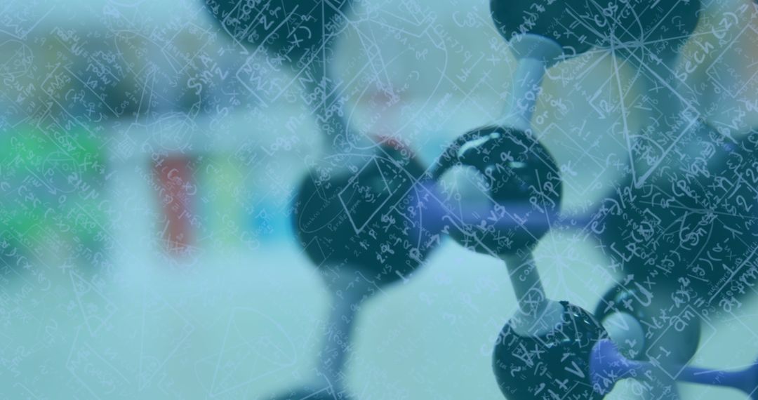 Scientific Formulas Overlay on Molecular Model in Laboratory