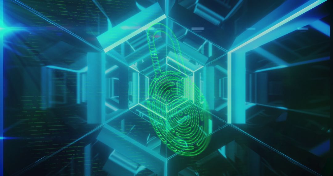 Futuristic Biometric Padlock in Digital Tunnel