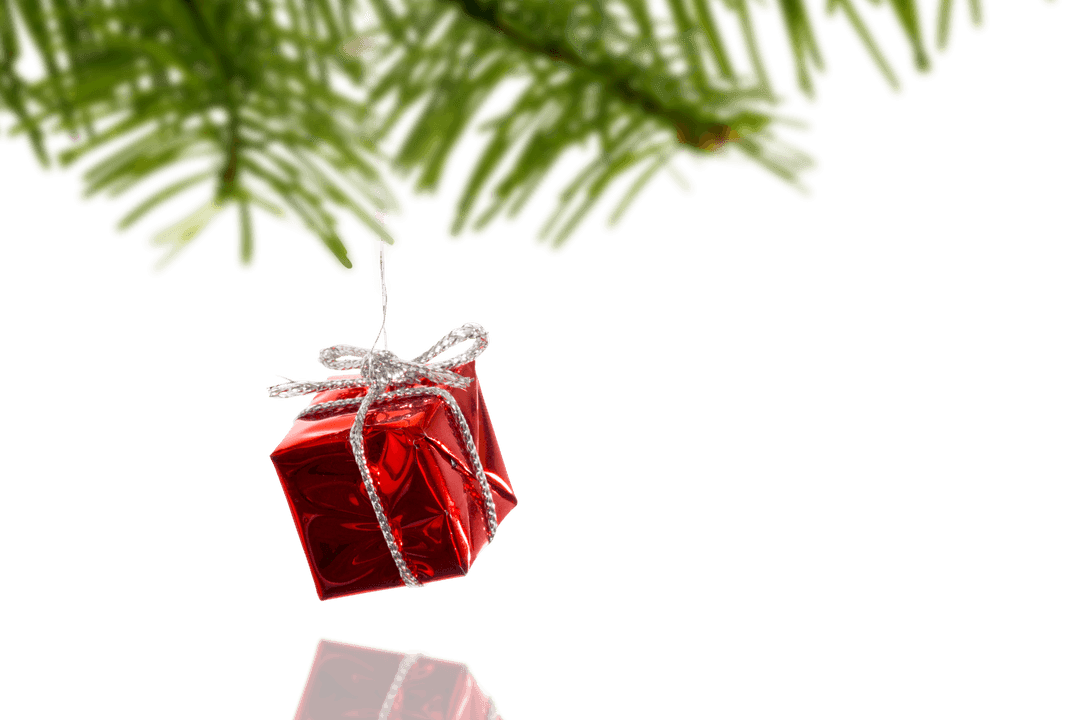 Hanging Red Present on Transparent Background for Christmas