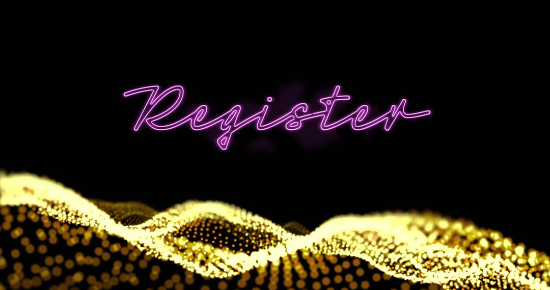 Neon Register Text with Yellow Digital Waves
